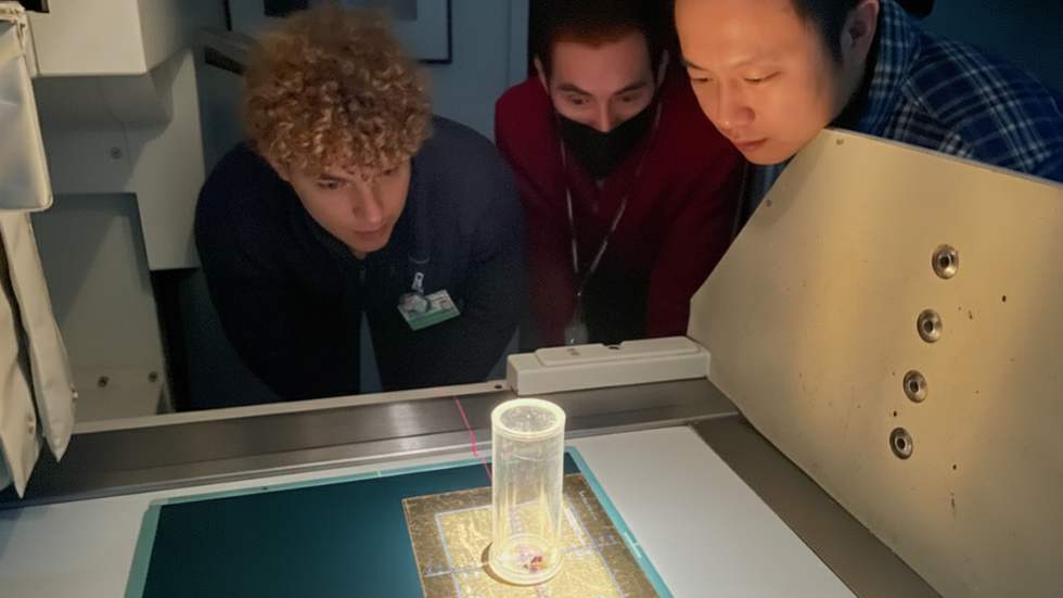 students looking at lab equipment